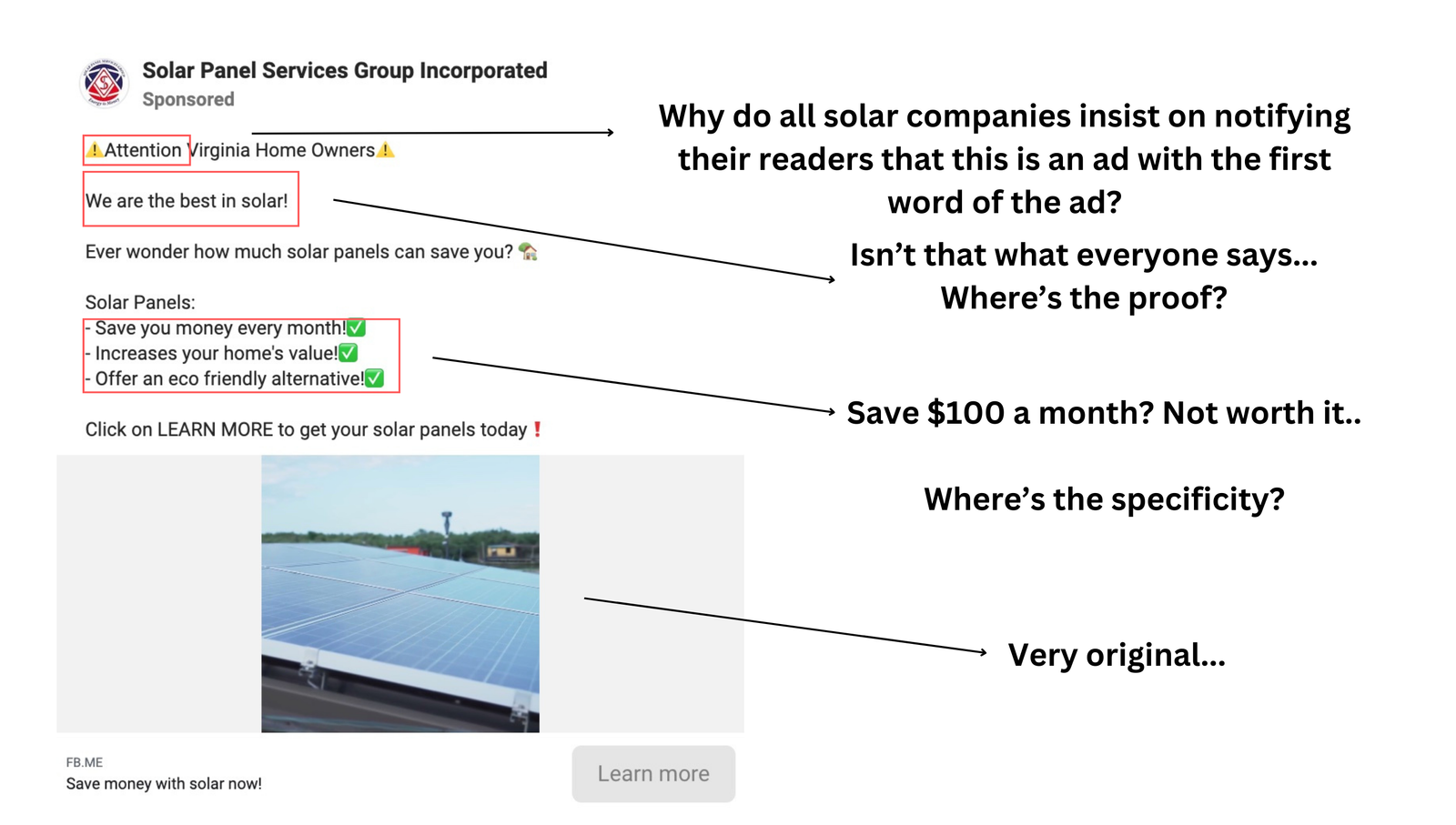 Solar ad critique for facebook